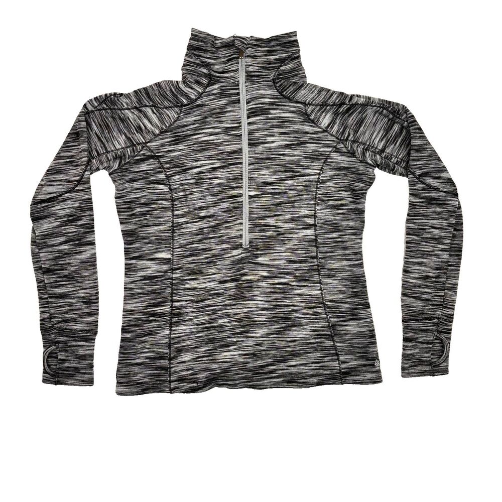 Columbia Sweater Womens M Black 1/2 Zip Thumb‎ Holes Jacket Pullover Casual Logo